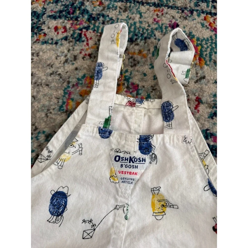 Vintage OshKosh B'Gosh Vestbak Overalls Funny Fingerprint All Over Print Sz 2T